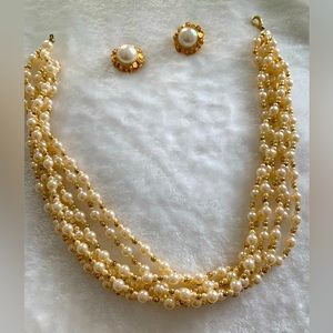 Faux pearl necklace and earrings